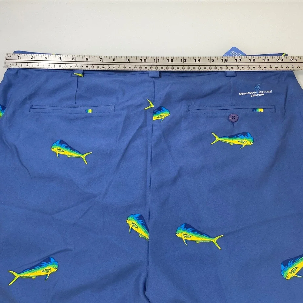 Men's Size 42‎ Bermuda Styles Blue Dolphin Fish Print Casual Shorts Beach NEW